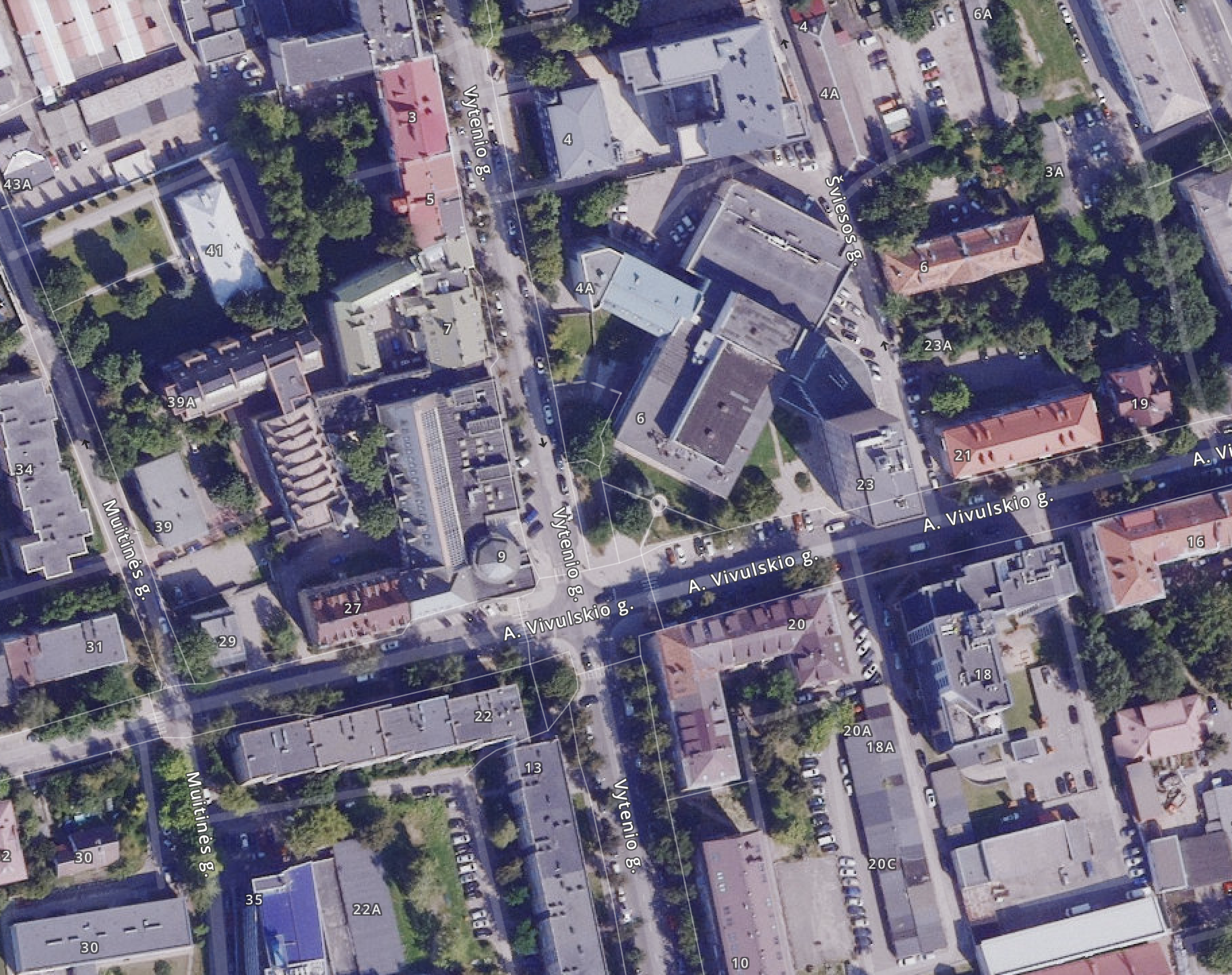 Statybininkų rūmai A. Vivulskio ir Vytenio g. sankryžoje iš oro